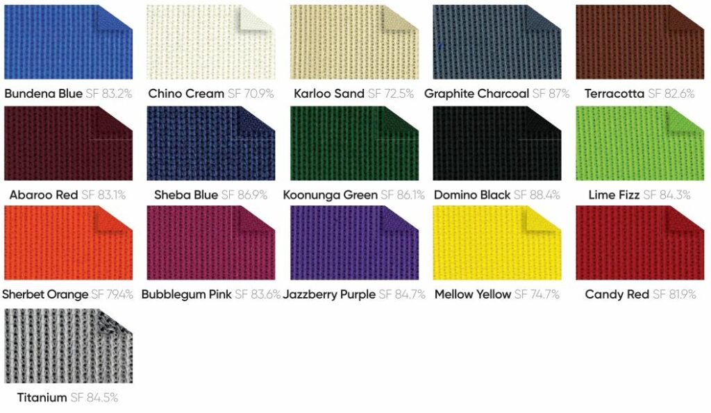 Monotec Shade Fabric Colour Chart